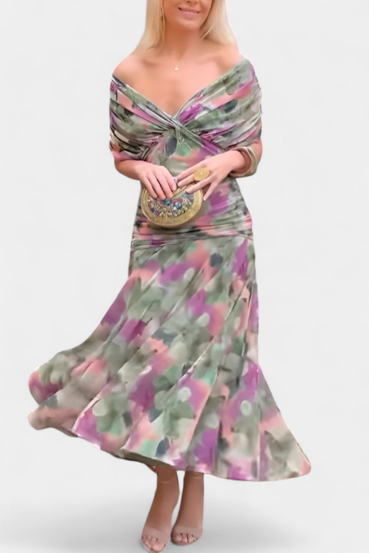 ALONDRA – Vestido Largo con Estampado Floral Fantasía y Escote en V