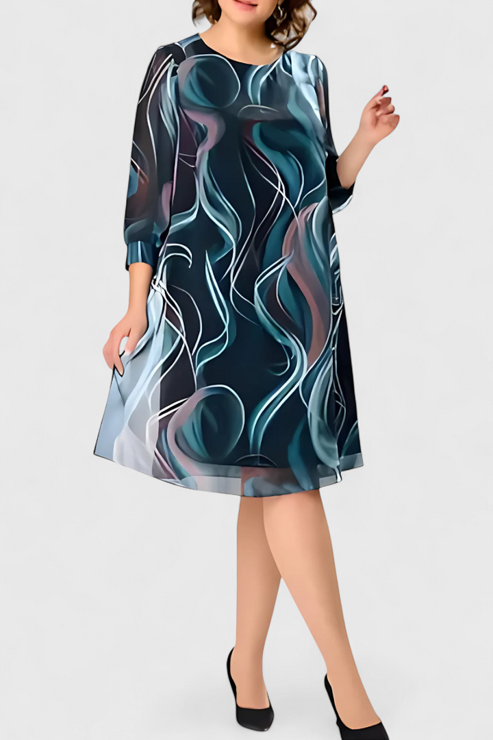 ALMIRA – Vestido de Gasa con Estampado Ocean Whirl y Corte Fluido
