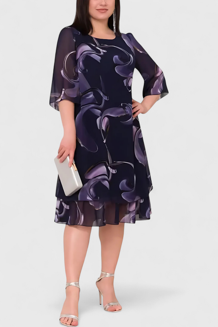 SHRILEY – Vestido de Gasa con Estampado Midnight Swirl y Silueta Fluida