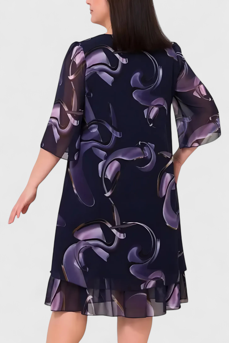 SHRILEY – Vestido de Gasa con Estampado Midnight Swirl y Silueta Fluida