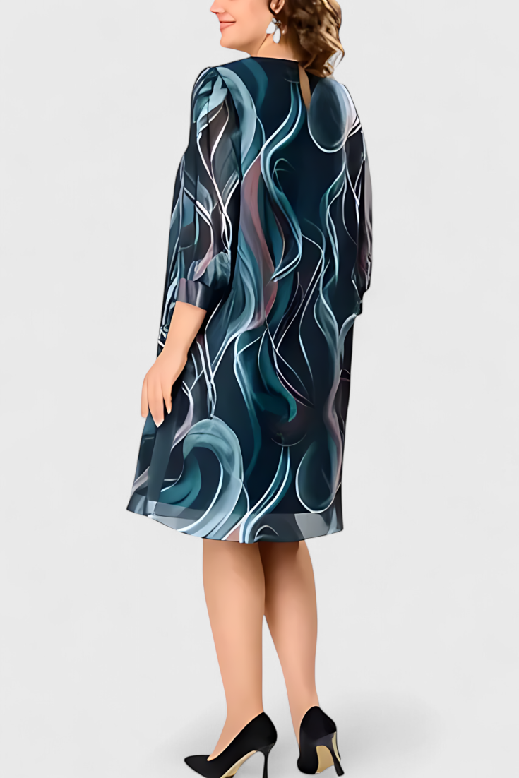 ALMIRA – Vestido de Gasa con Estampado Ocean Whirl y Corte Fluido