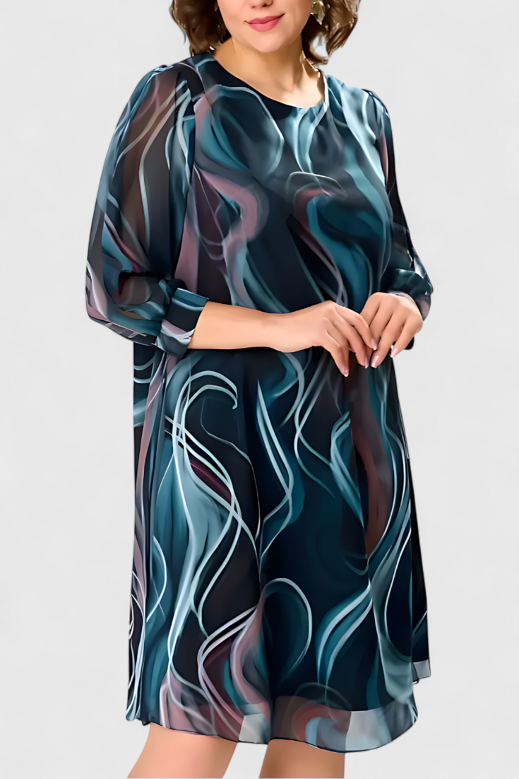 ALMIRA – Vestido de Gasa con Estampado Ocean Whirl y Corte Fluido