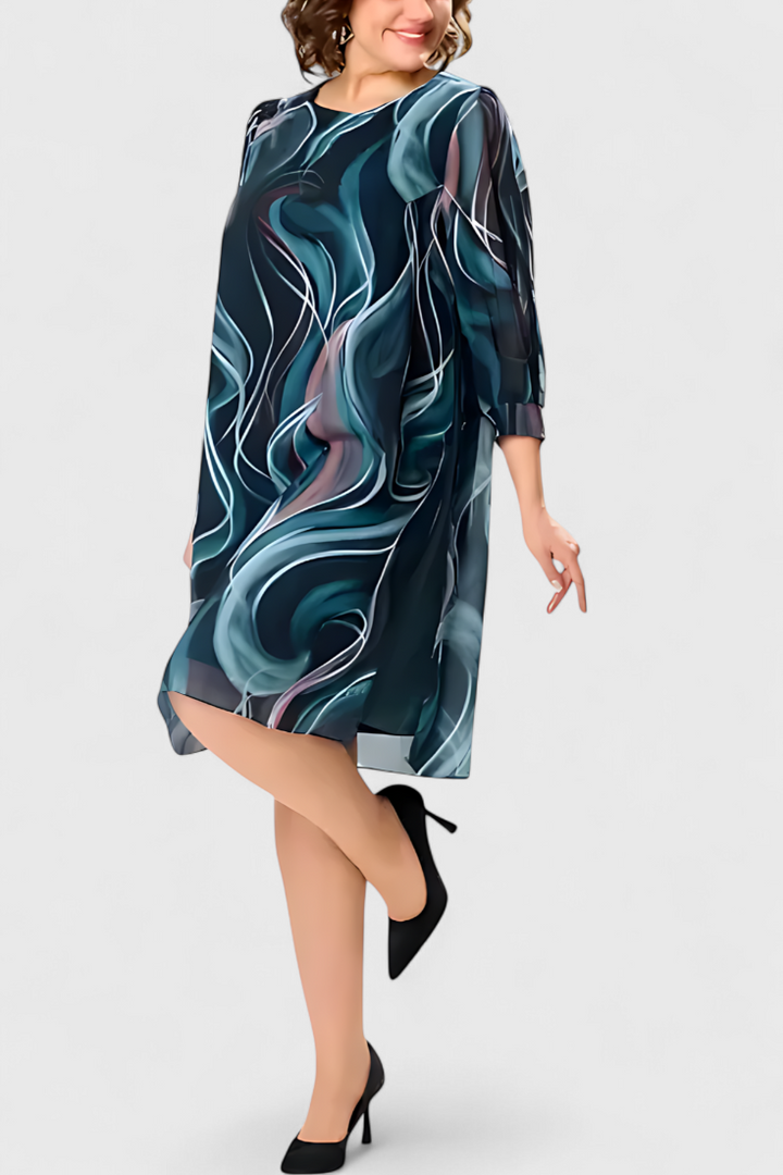 ALMIRA – Vestido de Gasa con Estampado Ocean Whirl y Corte Fluido