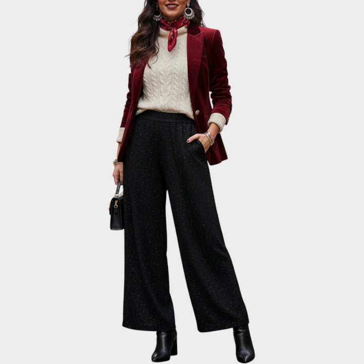 VERINA – Pantalón de Pierna Ancha con Brillante