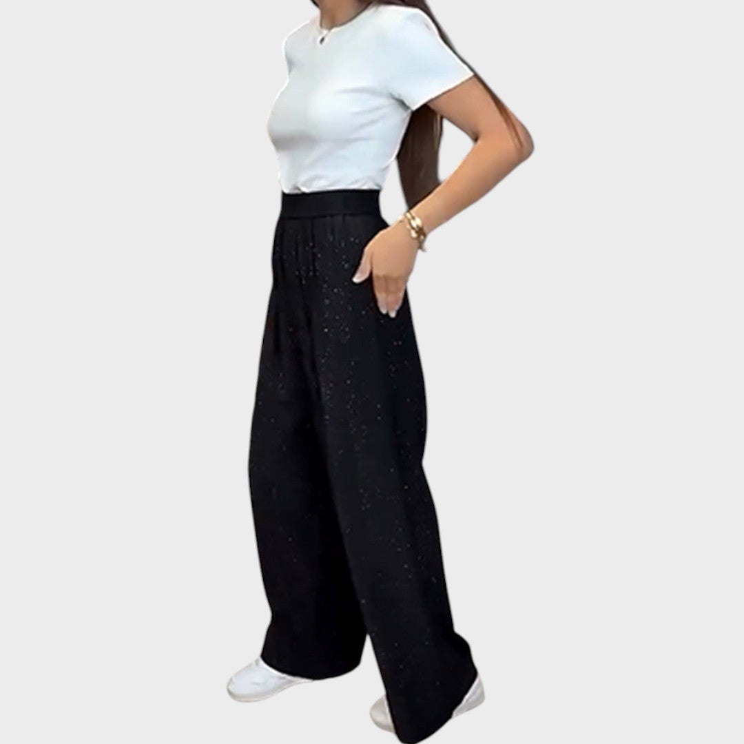 VERINA – Pantalón de Pierna Ancha con Brillante