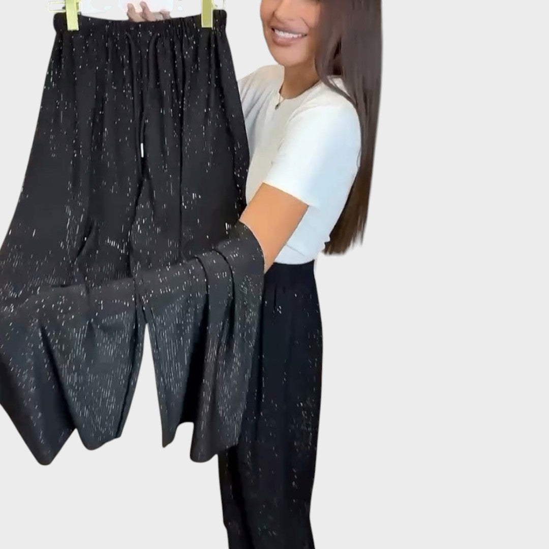 VERINA – Pantalón de Pierna Ancha con Brillante