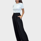 VERINA – Pantalón de Pierna Ancha con Brillante