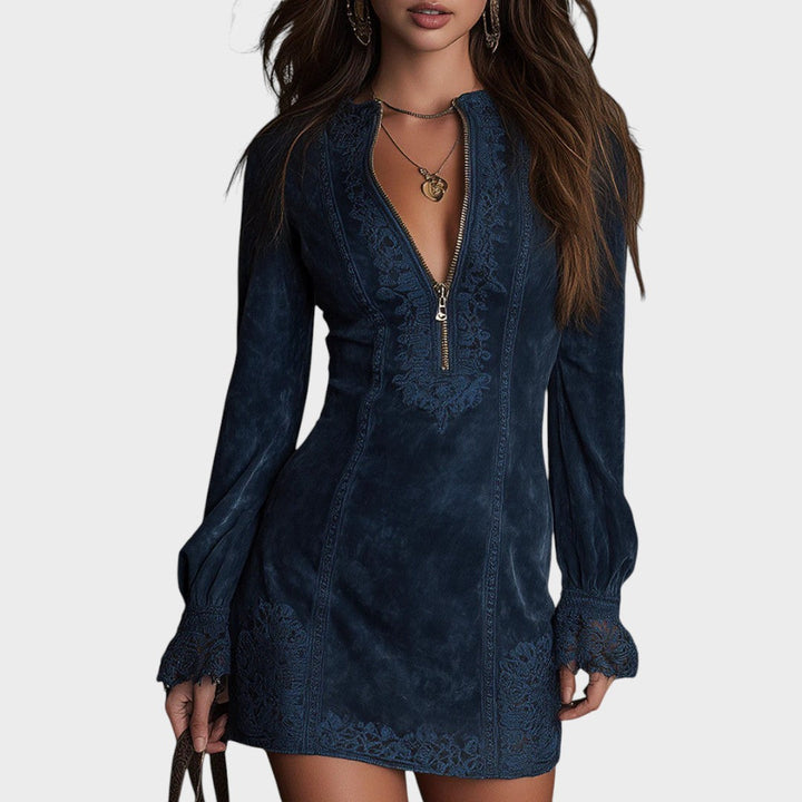 DEBORA – Mini Vestido de Ante con Encaje