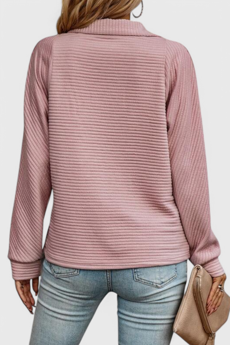 HELENE – Jersey de Cuello en V con Cremallera y Manga Larga