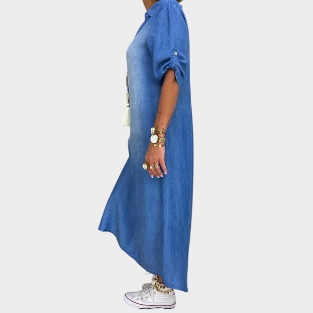 LEAN – Vestido largo denim con abertura lateral