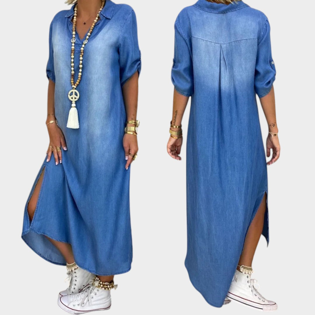 LEAN – Vestido largo denim con abertura lateral