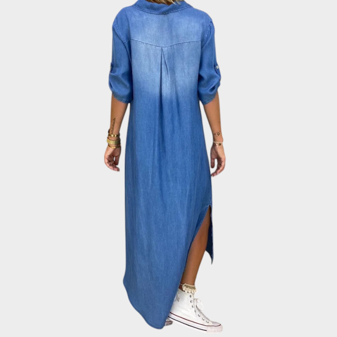 LEAN – Vestido largo denim con abertura lateral