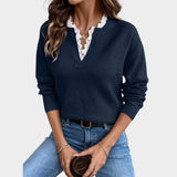 YARA – Jersey con escote en V y ribete de encaje