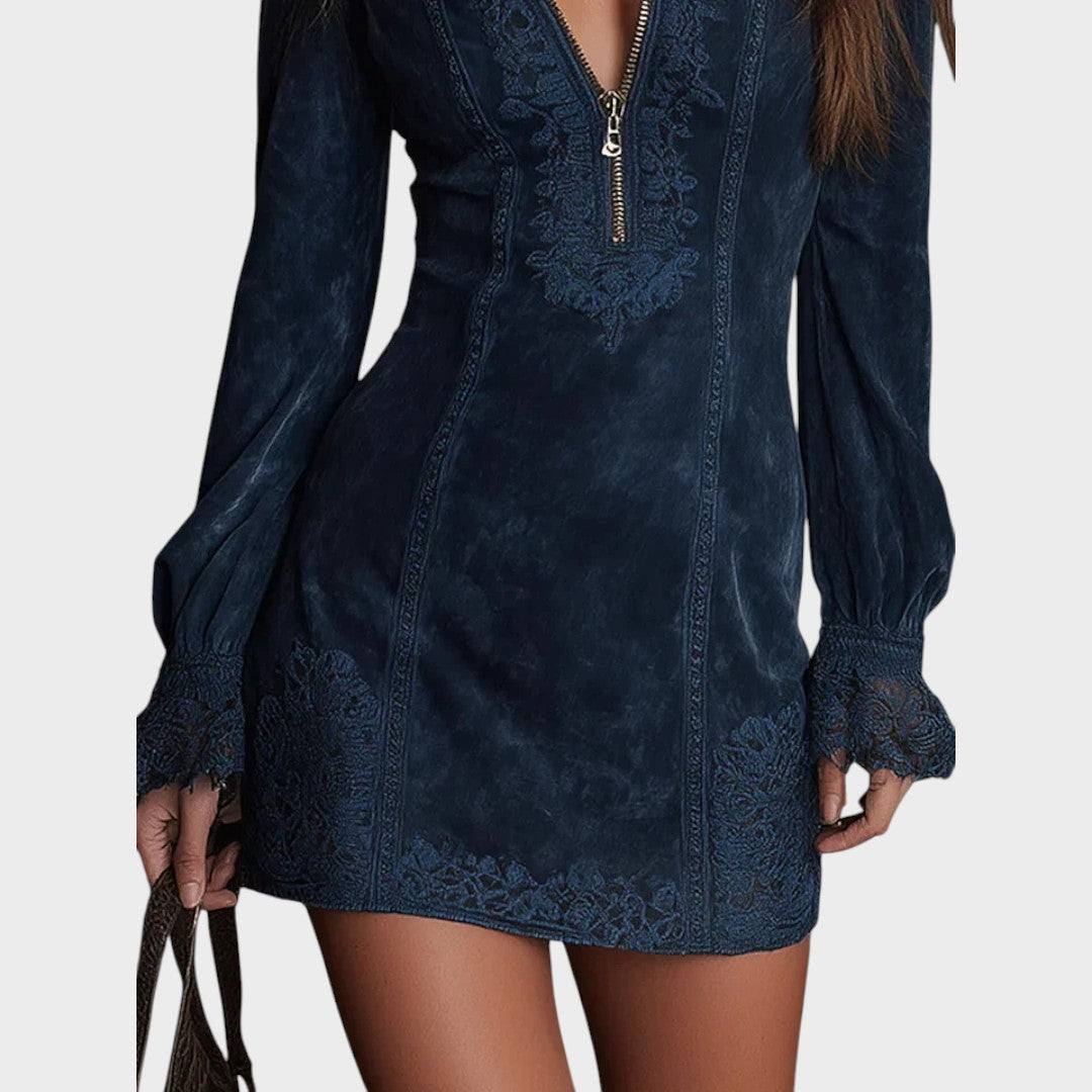 DEBORA – Mini Vestido de Ante con Encaje