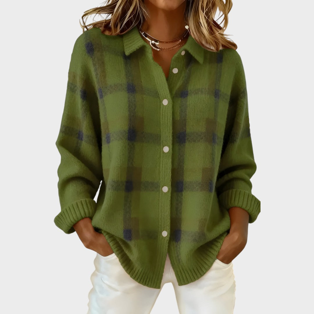 ROCIO – Cárdigan de Cuadros en Tejido de Punto