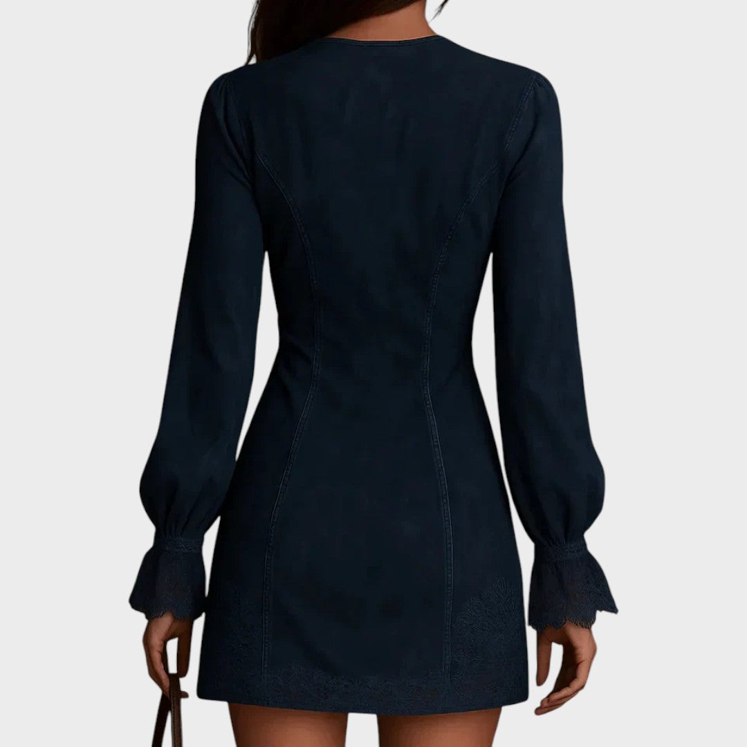 DEBORA – Mini Vestido de Ante con Encaje