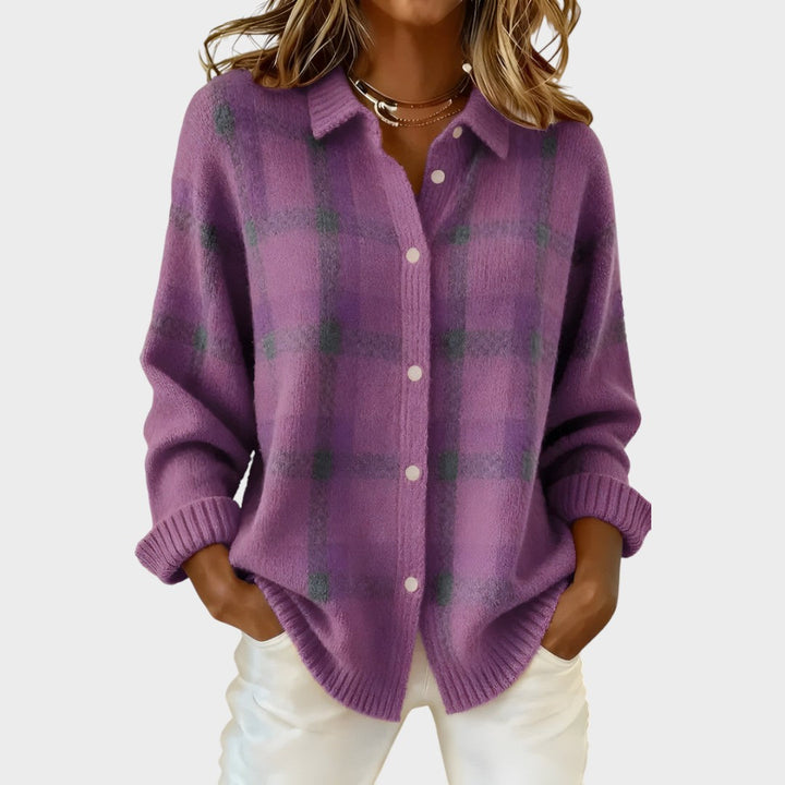 ROCIO – Cárdigan de Cuadros en Tejido de Punto