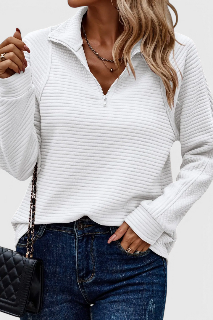 HELENE – Jersey de Cuello en V con Cremallera y Manga Larga