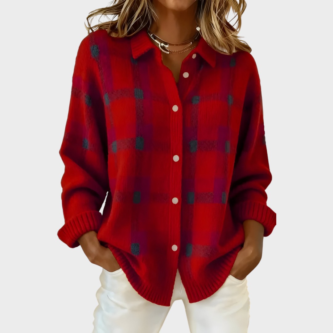 ROCIO – Cárdigan de Cuadros en Tejido de Punto