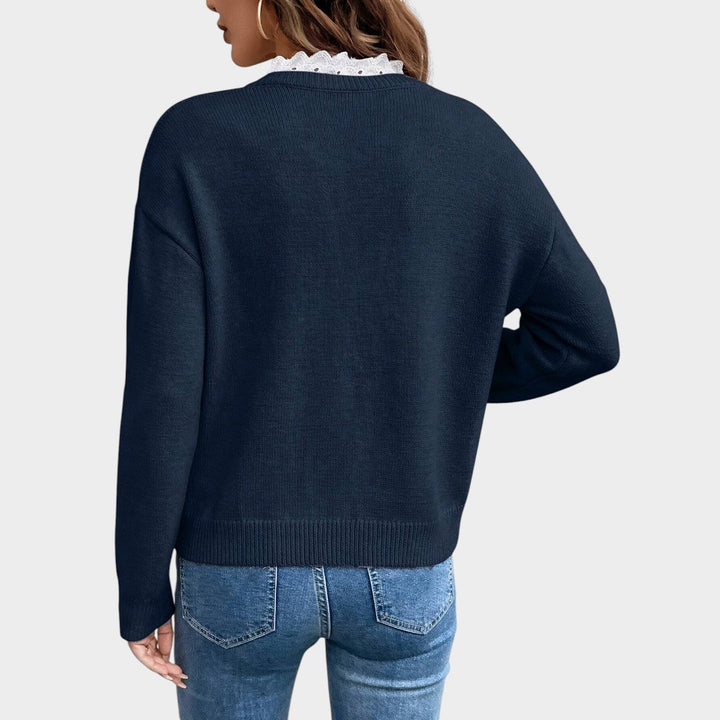 YARA – Jersey con escote en V y ribete de encaje