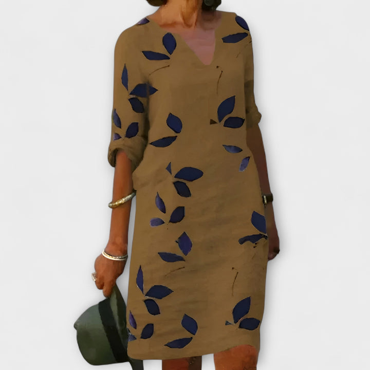 SABINA – Vestido de verano con estampado de hojas
