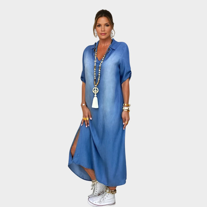LEAN – Vestido largo denim con abertura lateral