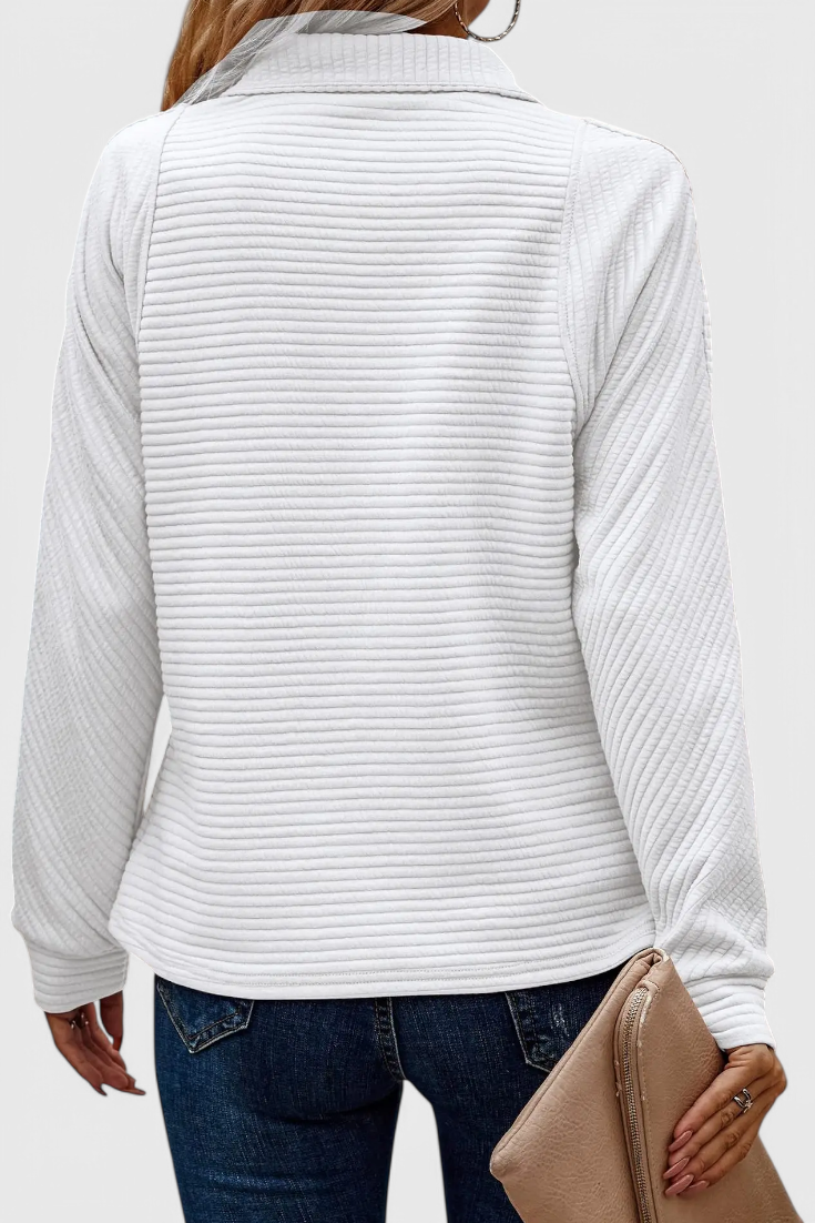 HELENE – Jersey de Cuello en V con Cremallera y Manga Larga