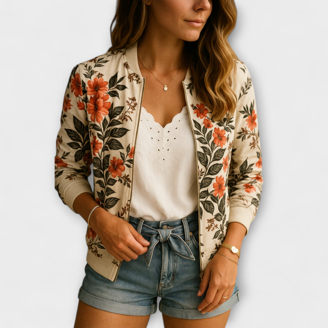 ANDREIA – Chaqueta bomber elegante con patrón floral