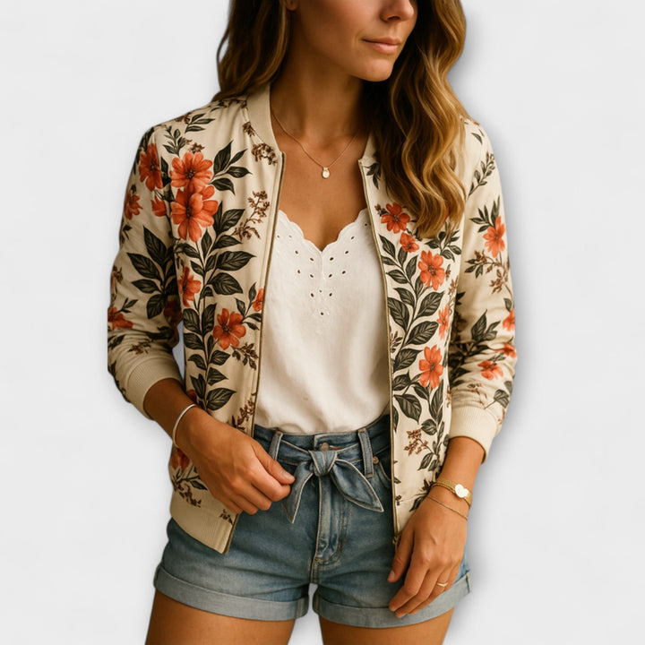 ANDREIA – Chaqueta bomber elegante con patrón floral