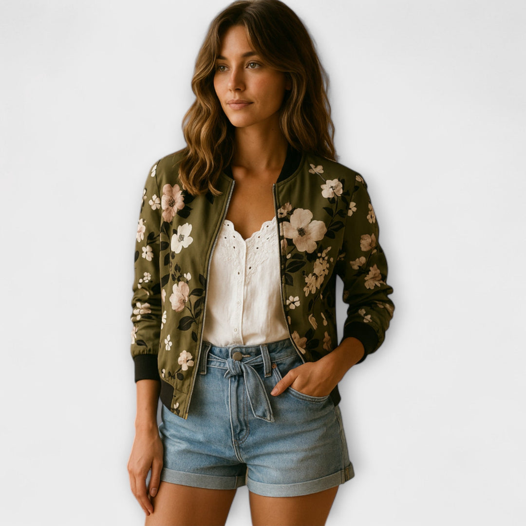 ANDREIA – Chaqueta bomber elegante con patrón floral
