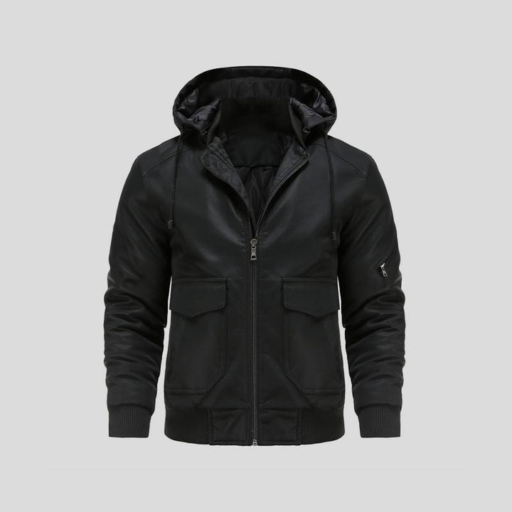 LANCE – Chaqueta de cuero con capucha para hombre