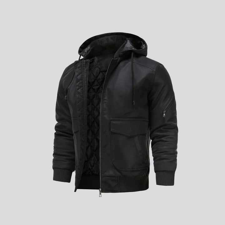 LANCE – Chaqueta de cuero con capucha para hombre