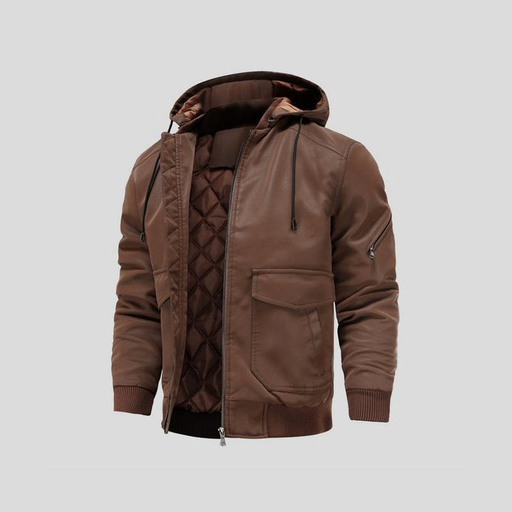 LANCE – Chaqueta de cuero con capucha para hombre