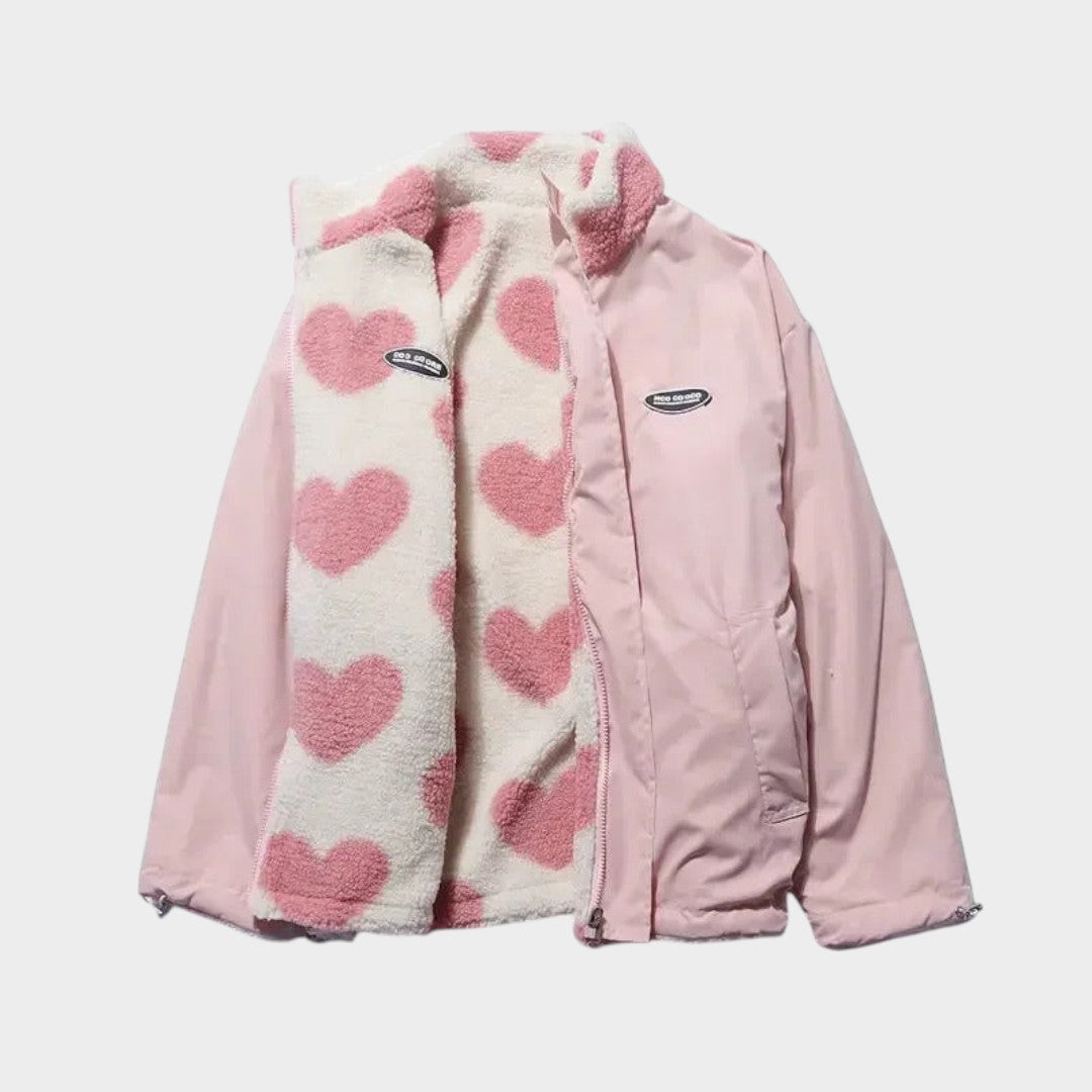 DIANNE – Chaqueta reversible con estampado de corazones y diseño cómodo