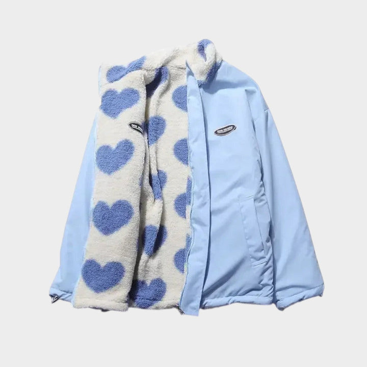DIANNE – Chaqueta reversible con estampado de corazones y diseño cómodo