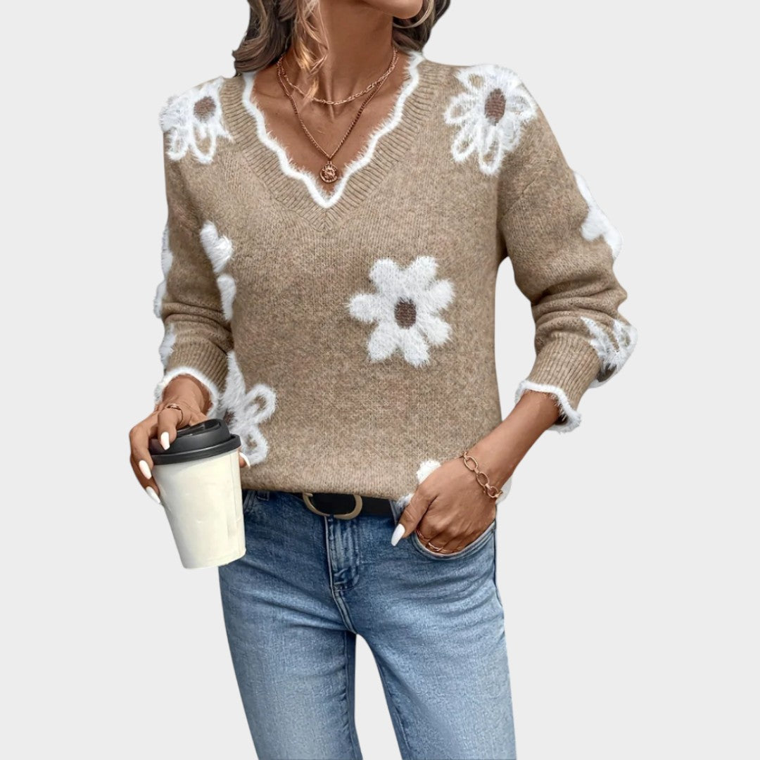 THEA – Jersey de mujer con flores blancas