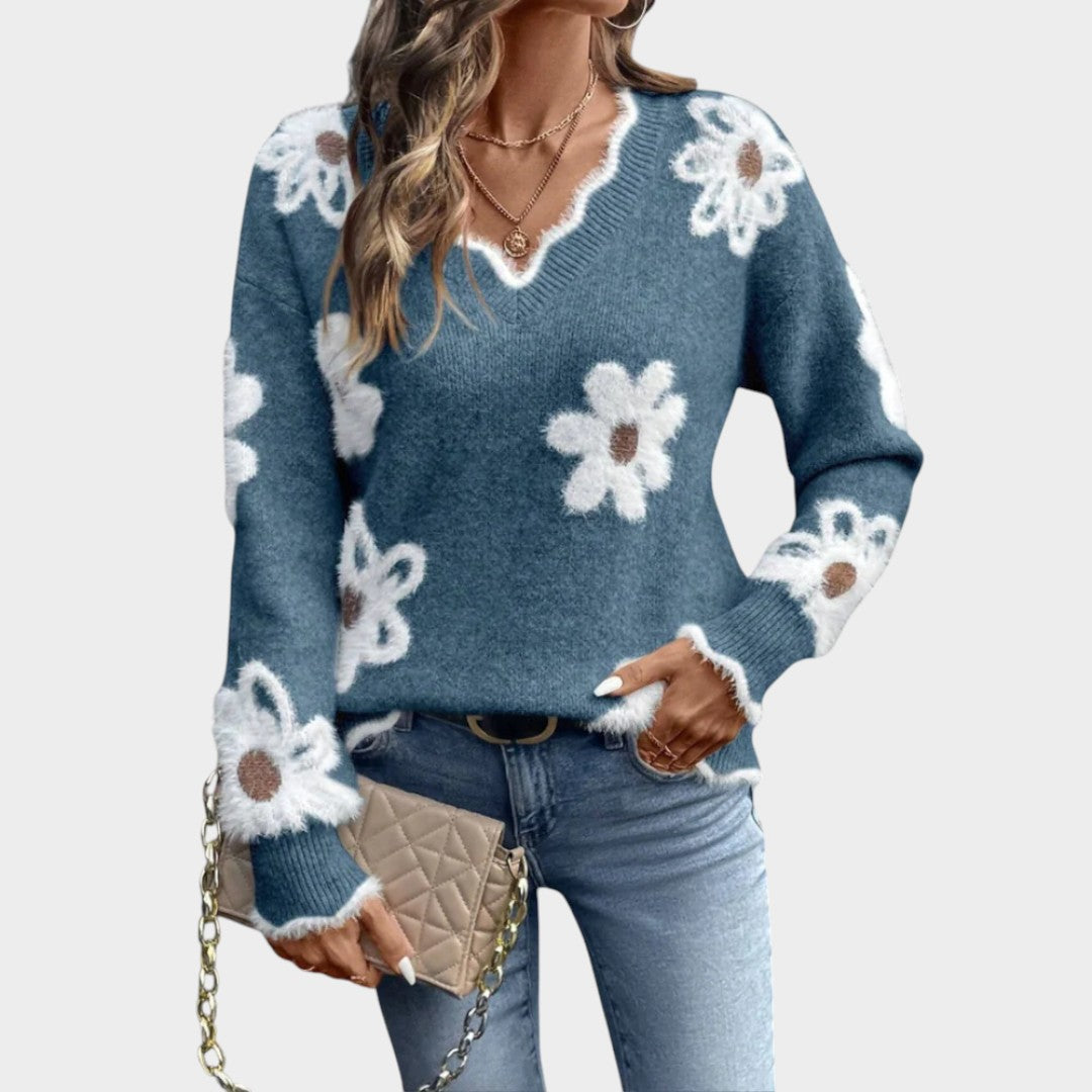 THEA – Jersey de mujer con flores blancas