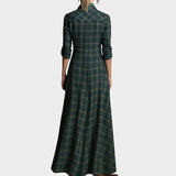 CALIPSO – Vestido largo camisero de cuadros verdes