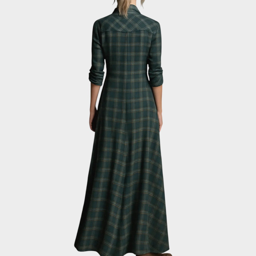 CALIPSO – Vestido largo camisero de cuadros verdes