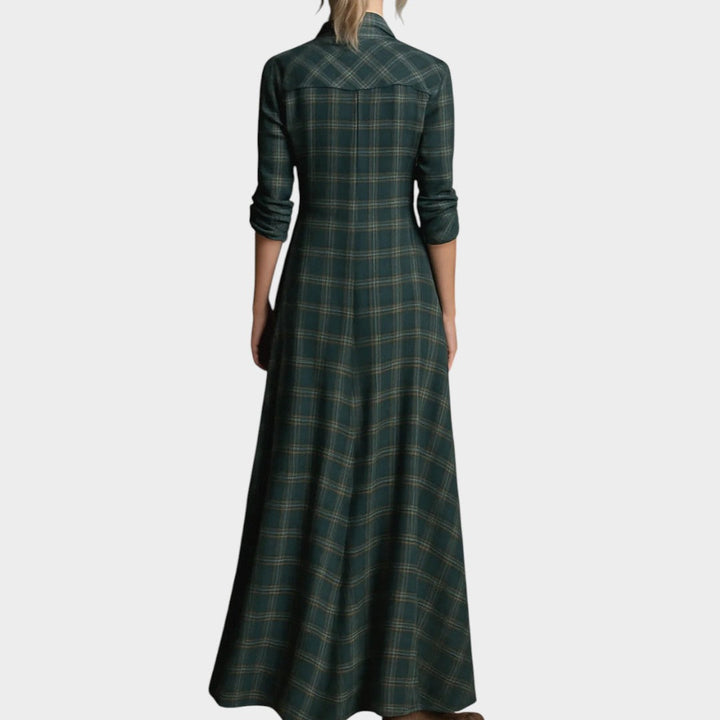 CALIPSO – Vestido largo camisero de cuadros verdes