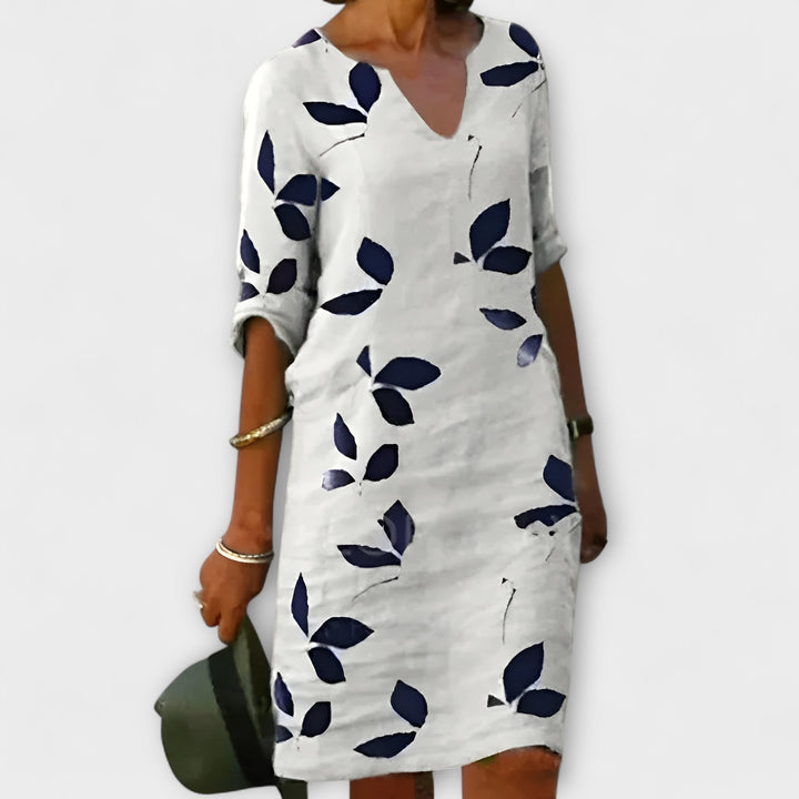 SABINA – Vestido de verano con estampado de hojas