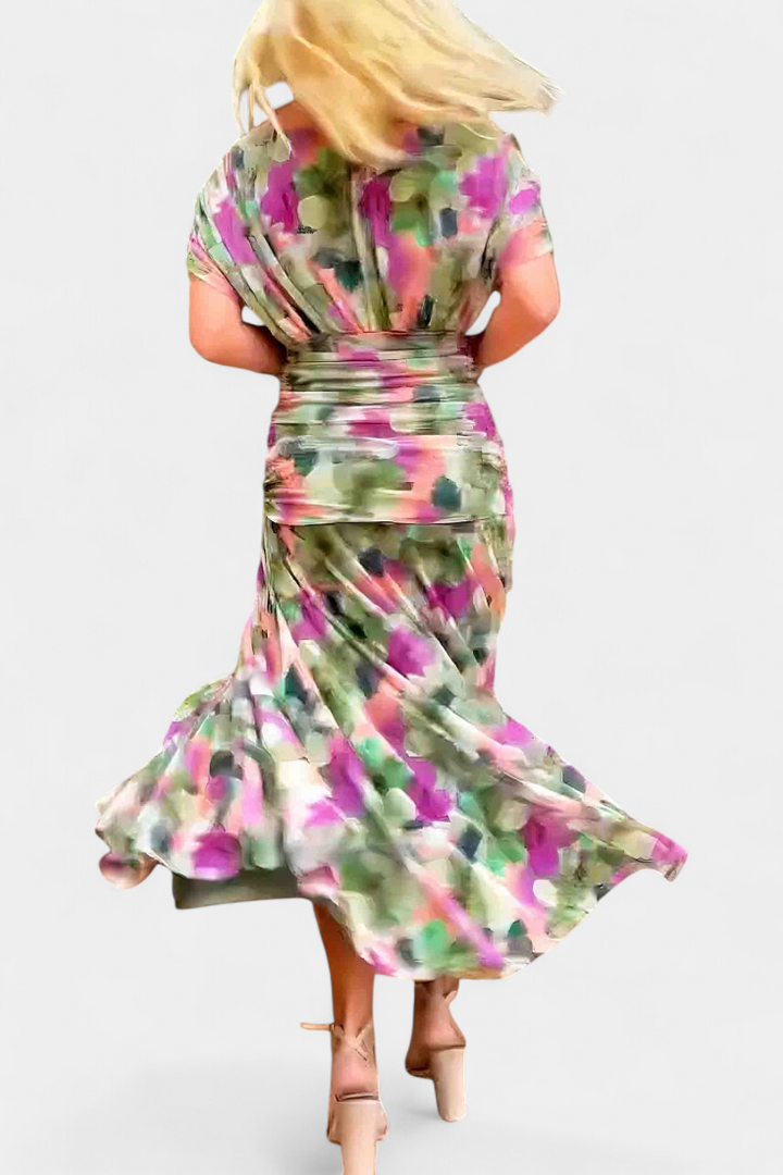 ALONDRA – Vestido Largo con Estampado Floral Fantasía y Escote en V