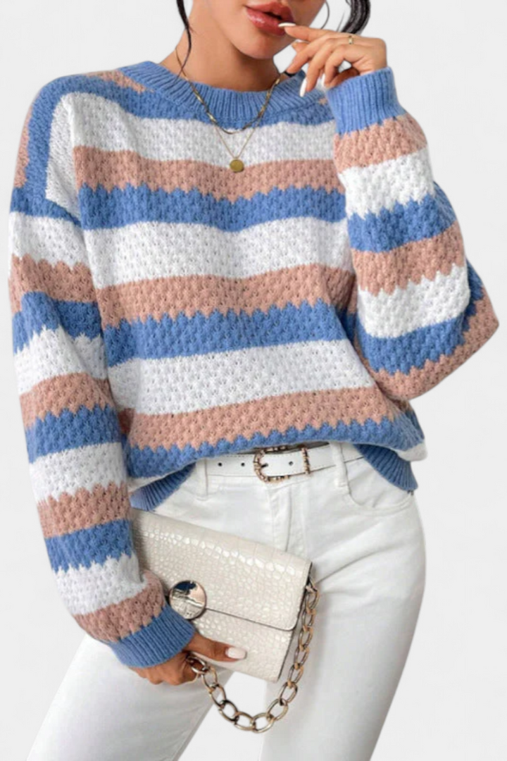 KRISTEN – Jersey Oversized de Cuello Redondo a Rayas