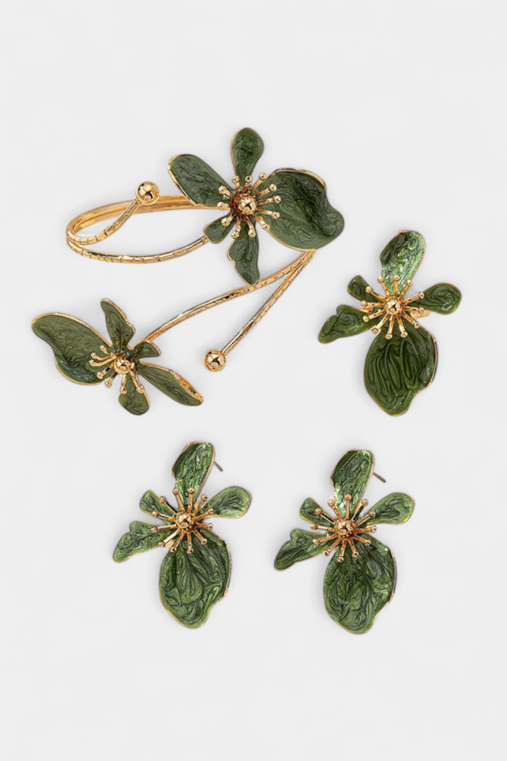 ELIN – Set de Accesorios Florales: Pulsera + Pendientes + Anillos