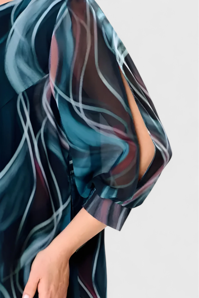 ALMIRA – Vestido de Gasa con Estampado Ocean Whirl y Corte Fluido