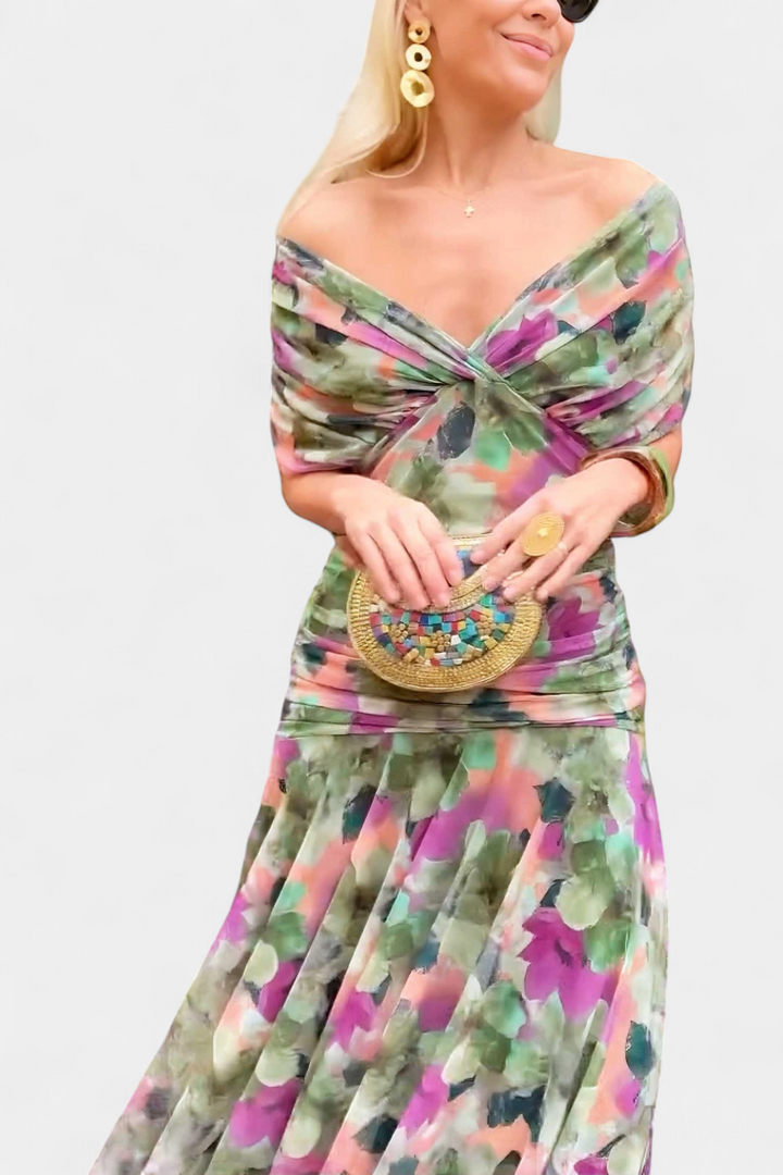 ALONDRA – Vestido Largo con Estampado Floral Fantasía y Escote en V