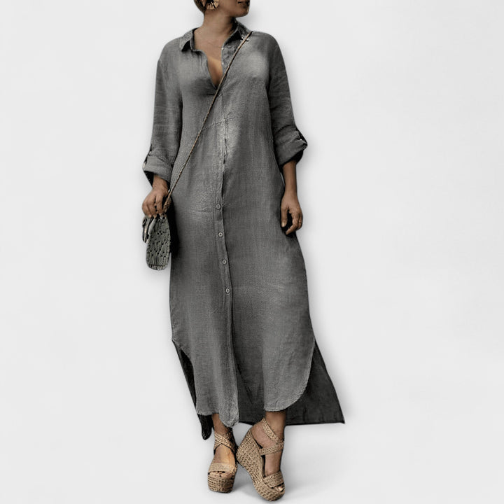 NEVE – Vestido de camisa de lino para mujer