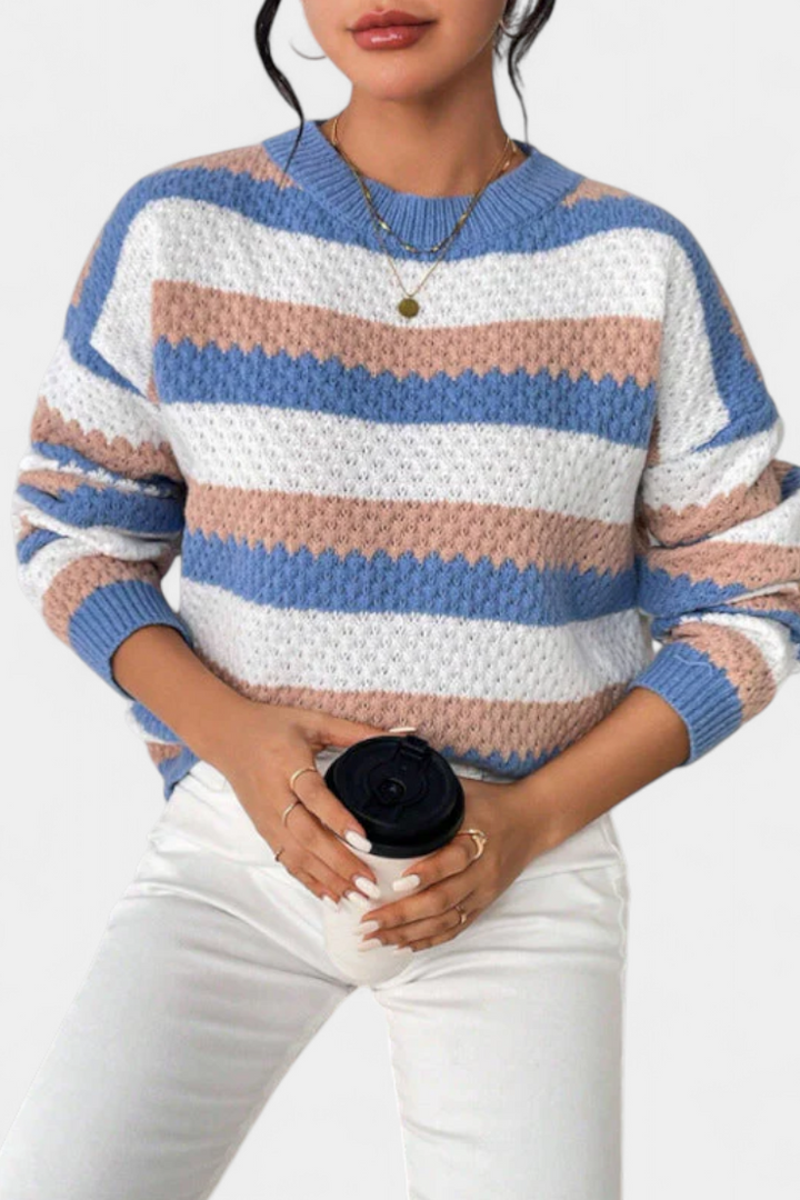 KRISTEN – Jersey Oversized de Cuello Redondo a Rayas