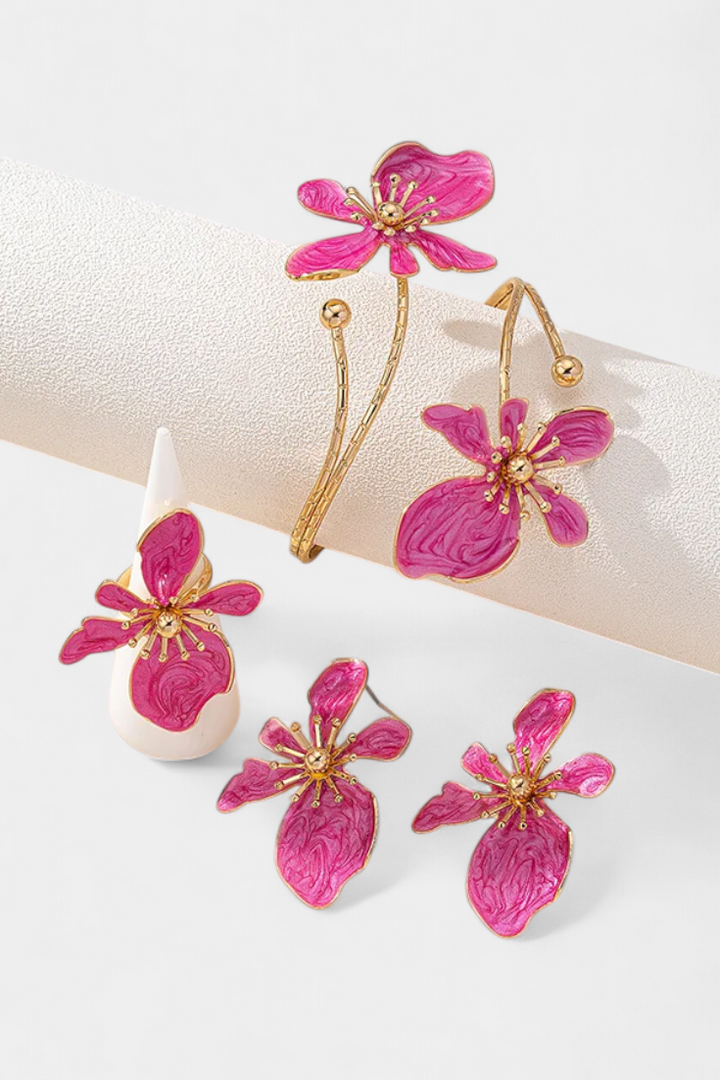 ELIN – Set de Accesorios Florales: Pulsera + Pendientes + Anillos