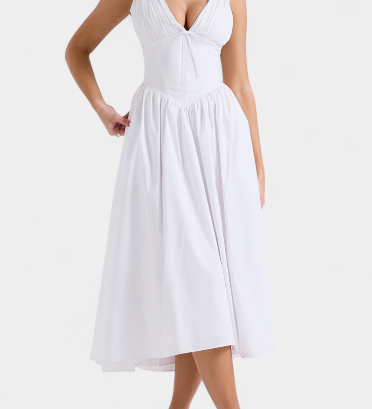 MARGIE – Vestido Midi de Escote en V y Estampado Floral Romántico